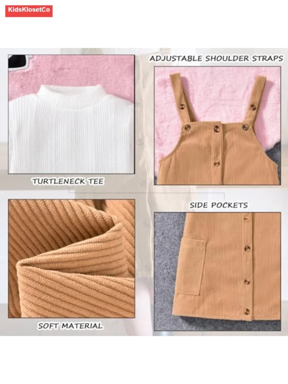 Toddler Corduroy Button Down Overall Dress Set 2-7Y